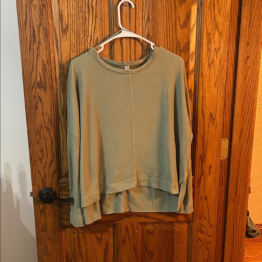 Anthropologie Sage Green Waffle Knit Hoodie